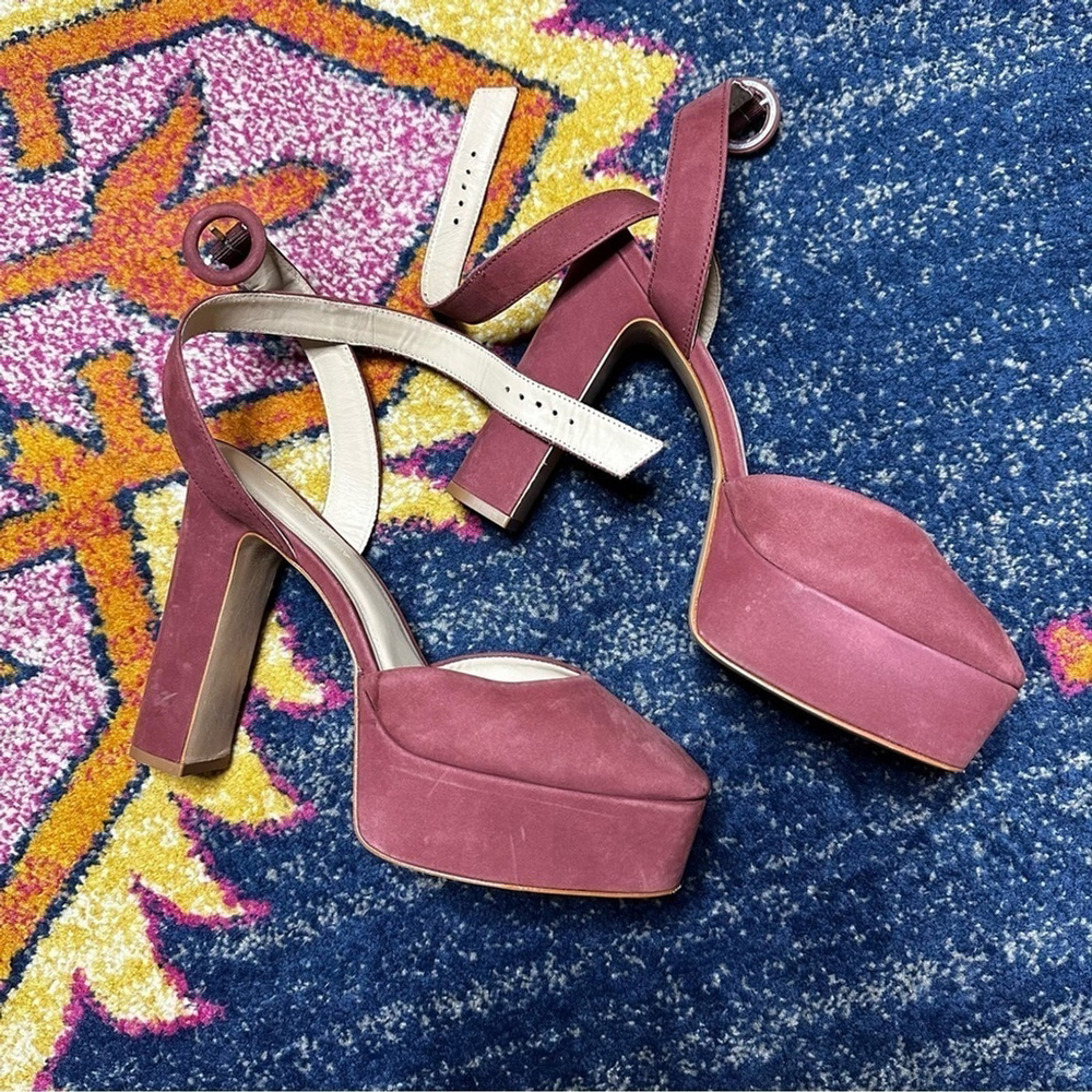 SAKS FIFTH AVENUE Mary Jane Suede Platform Pumps sz 7.5